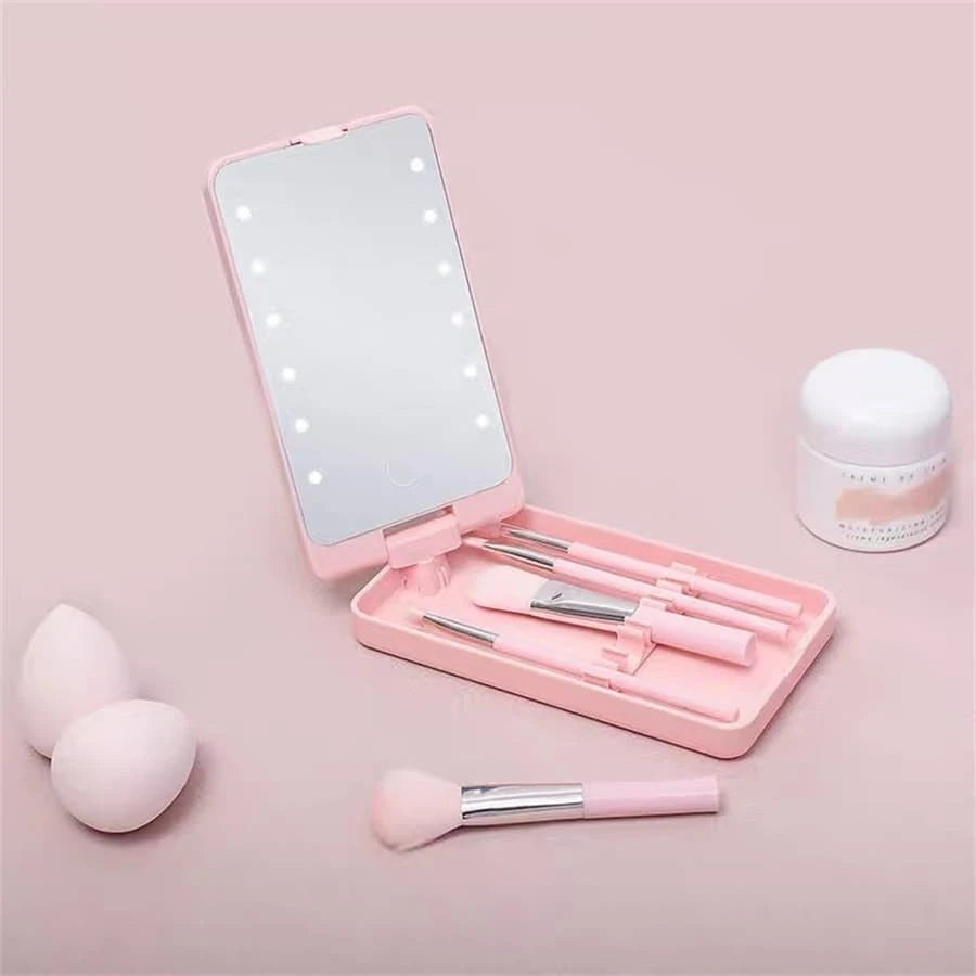 ✨ Set de Brochas de Maquillaje con Espejo LED🌟